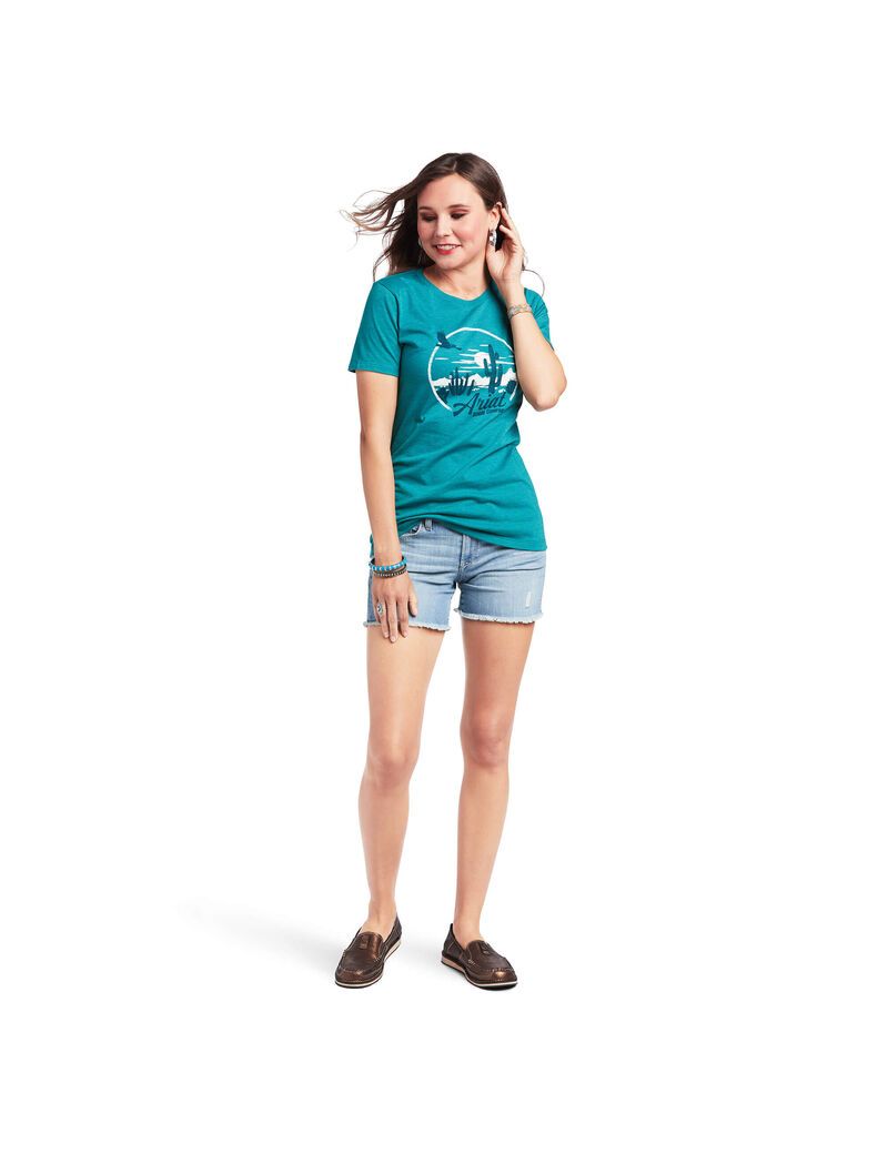 Hauts Ariat Opuntia SS T-Shrt Turquoise Vert | CKH-9734768