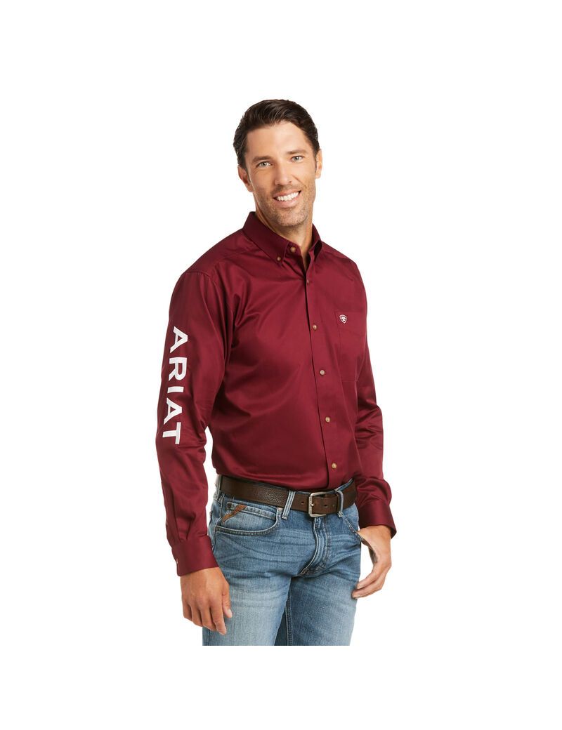 Chemises De Costume Ariat Team Logo Twill Fitted Bordeaux Blanche | EAN-6643547