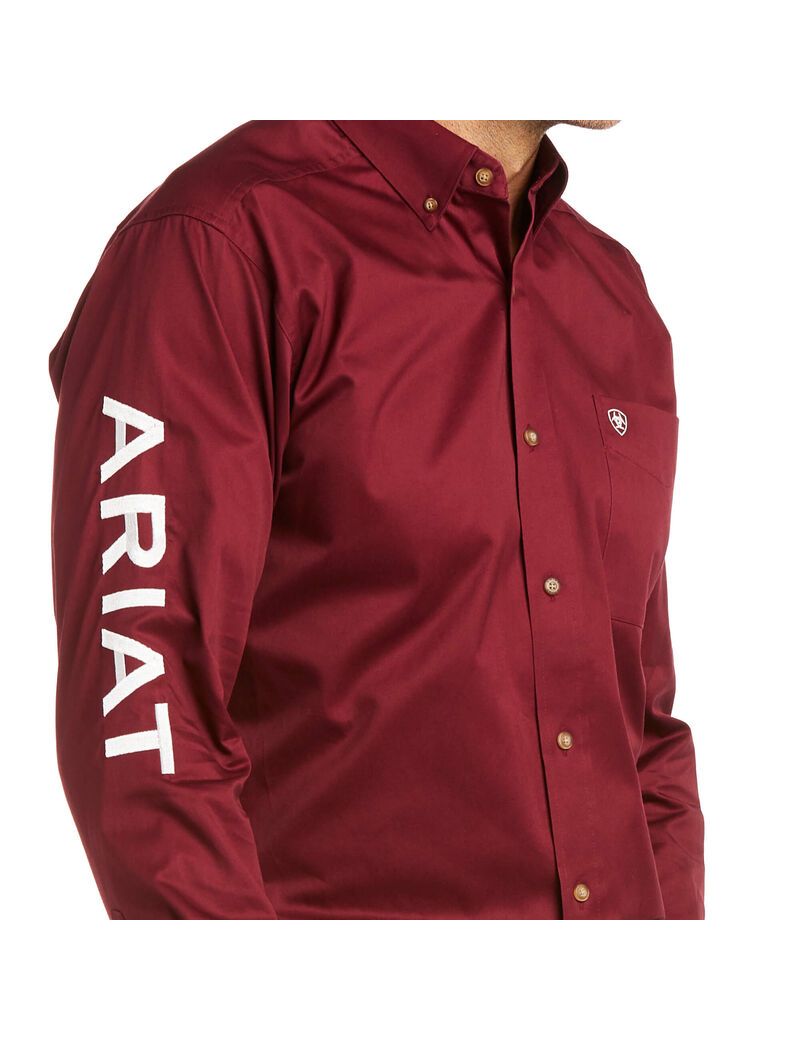 Chemises De Costume Ariat Team Logo Twill Fitted Bordeaux Blanche | EAN-6643547