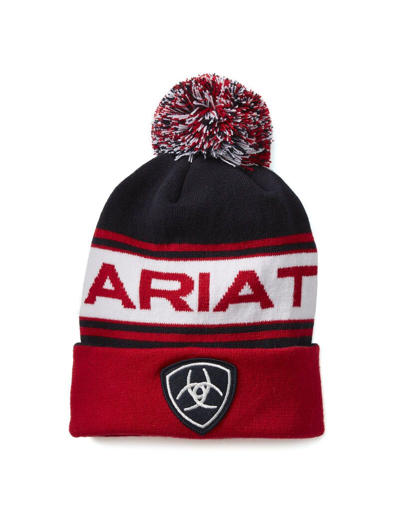 Chapeaux Ariat Team Beanie Bleu Marine Rouge | SWD-8877506