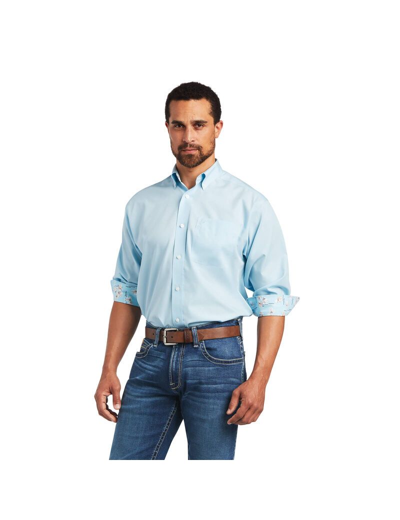 Chemises De Costume Ariat Wrinkle Free Solid Pinpoint Oxford Classiche Fit Bleu | WJX-9334268