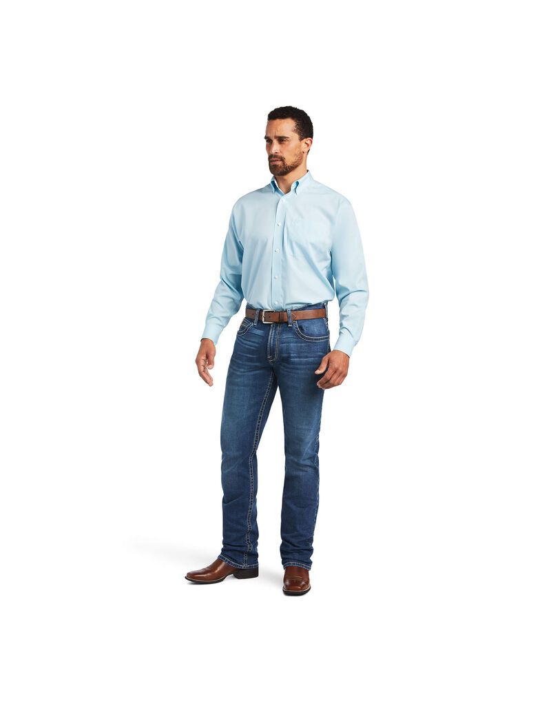 Chemises De Costume Ariat Wrinkle Free Solid Pinpoint Oxford Classiche Fit Bleu | WJX-9334268