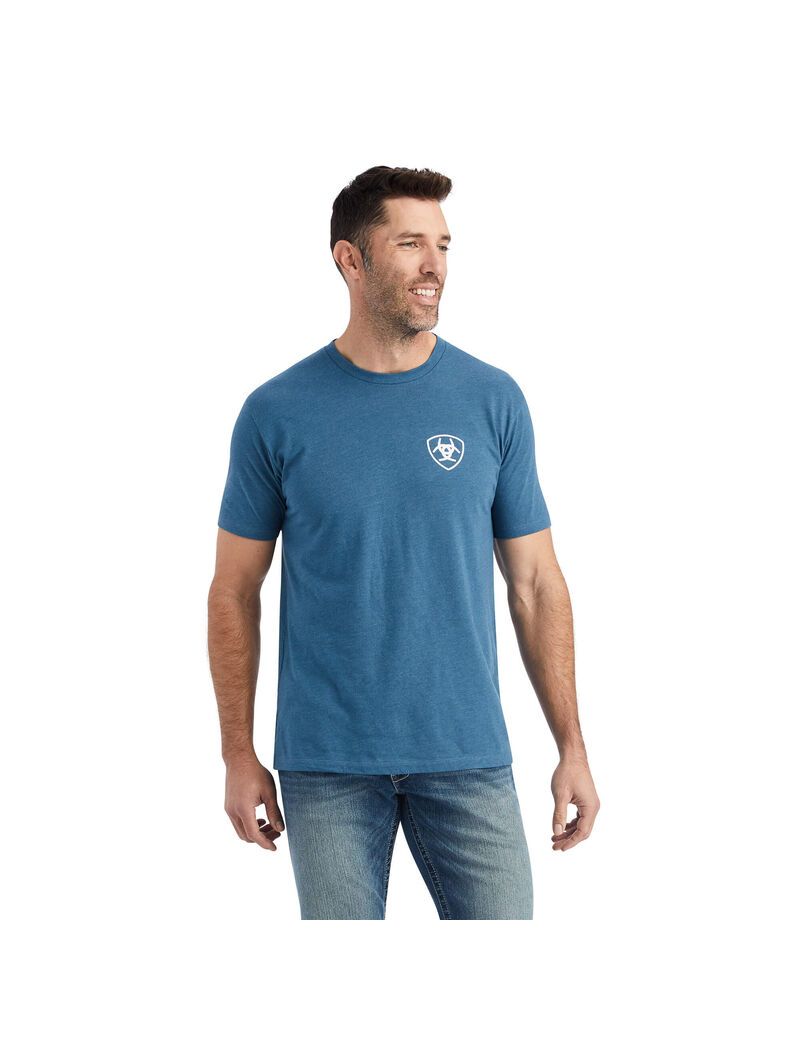 T Shirts Ariat Hexafill Grise Bleu | GIP-4607780