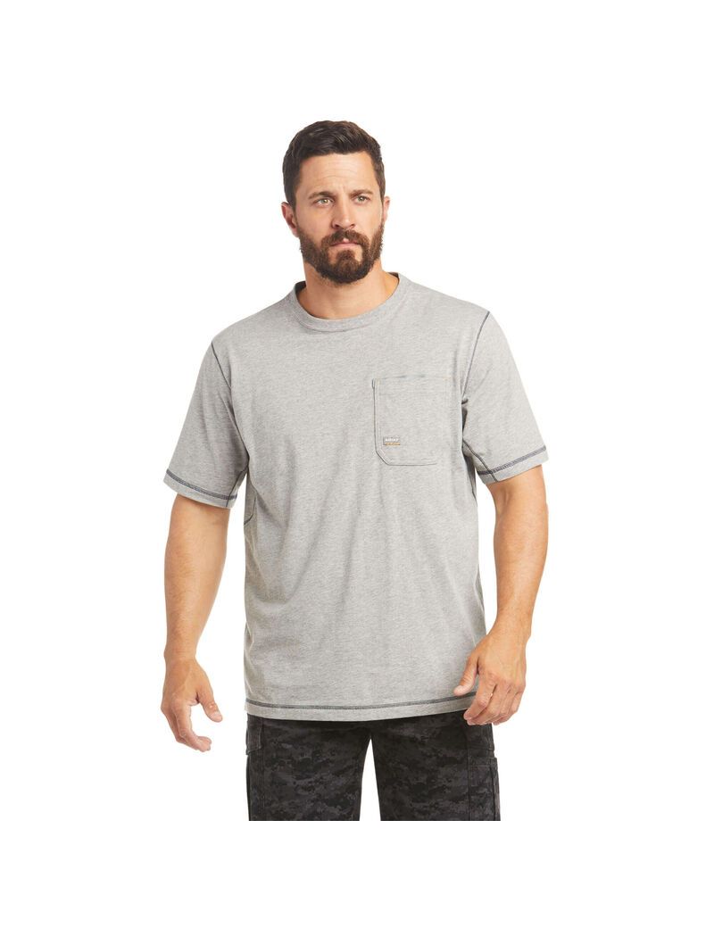 Vêtements De Travail Ariat Rebar Workman Logo T Shirts Grise | IYB-7568194