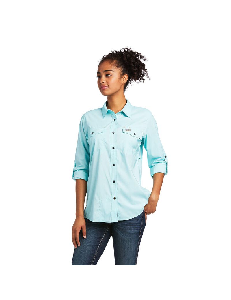 Vêtements De Travail Ariat Rebar Made Tough VentTEK DuraStretch Travail Shirts Turquoise Clair Bleu | TMJ-0512562