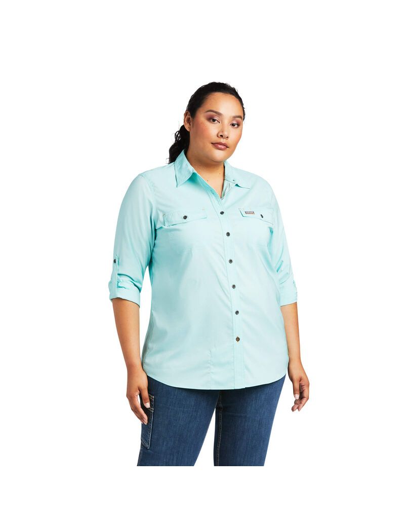 Vêtements De Travail Ariat Rebar Made Tough VentTEK DuraStretch Travail Shirts Turquoise Clair Bleu | TMJ-0512562