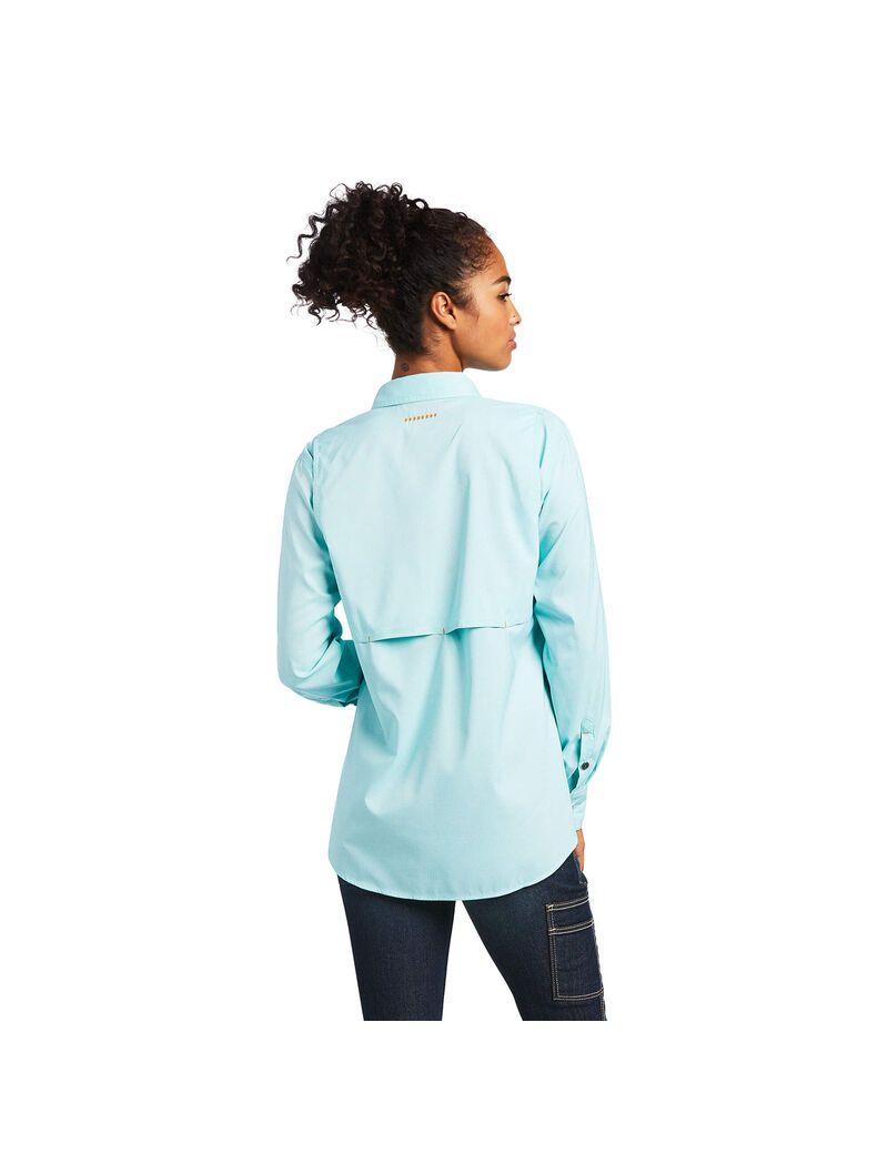 Vêtements De Travail Ariat Rebar Made Tough VentTEK DuraStretch Travail Shirts Turquoise Clair Bleu | TMJ-0512562