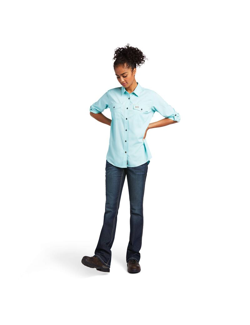 Vêtements De Travail Ariat Rebar Made Tough VentTEK DuraStretch Travail Shirts Turquoise Clair Bleu | TMJ-0512562