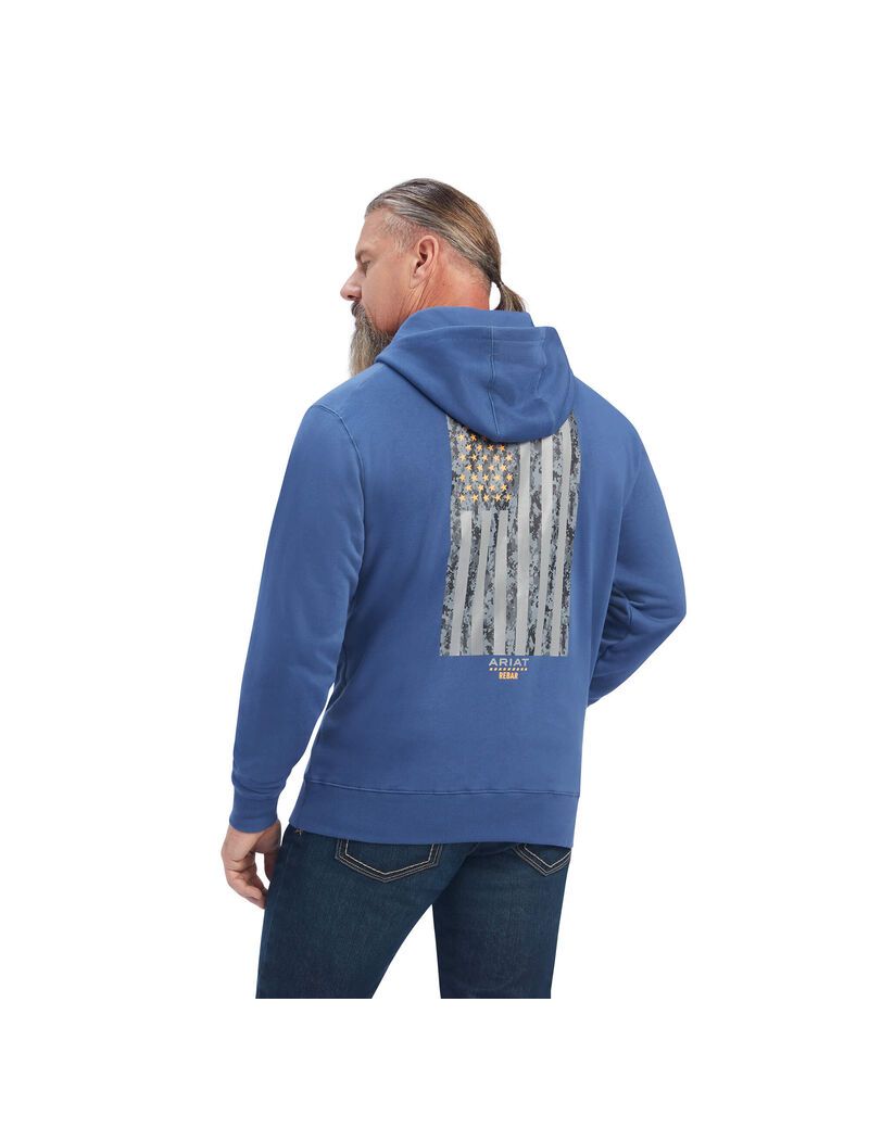 Sweat à Capuche Ariat Rebar Workman Reflective Flag Full Zip Bleu Marine | BKW-4639699