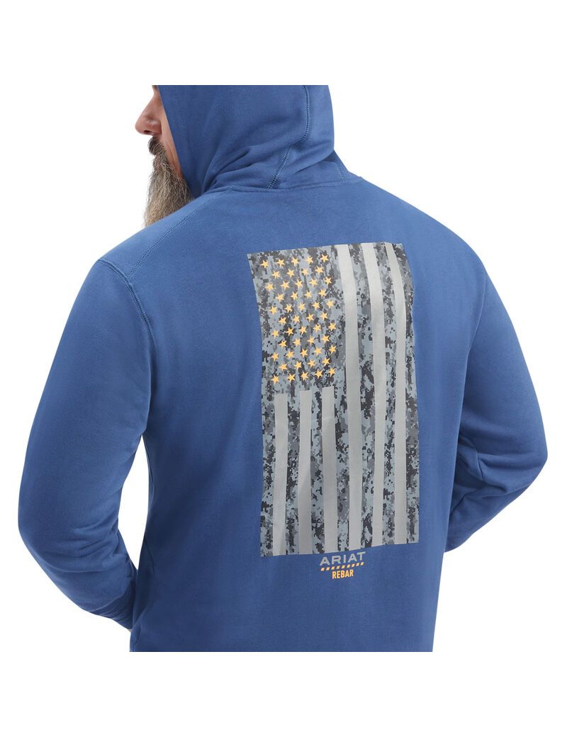 Sweat à Capuche Ariat Rebar Workman Reflective Flag Full Zip Bleu Marine | BKW-4639699