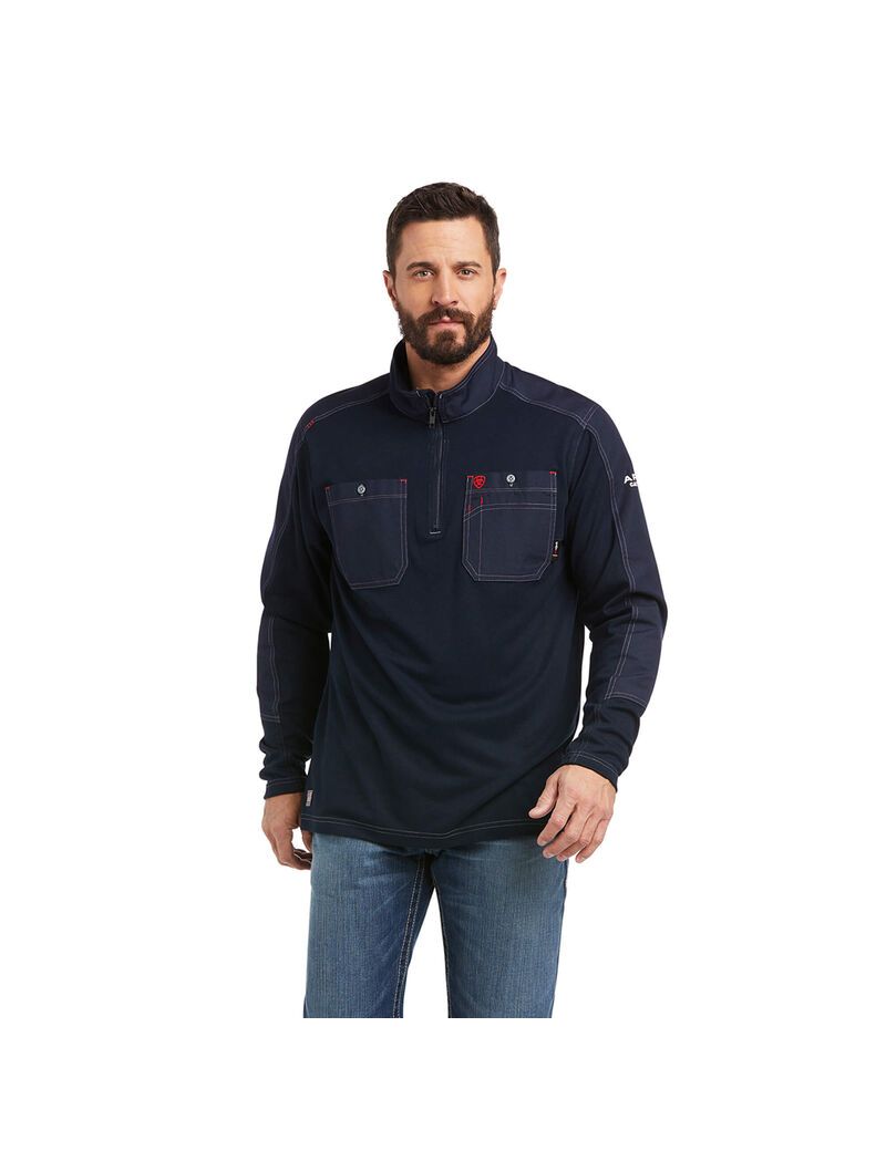 Chemises Ariat FR DuraLight 1/4 Zip Travail Bleu Marine | YJS-2529090