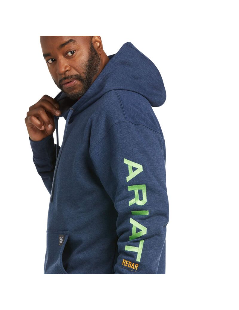 Sweat à Capuche Ariat Rebar Graphique Bleu Marine Vert Clair | BIL-6831062