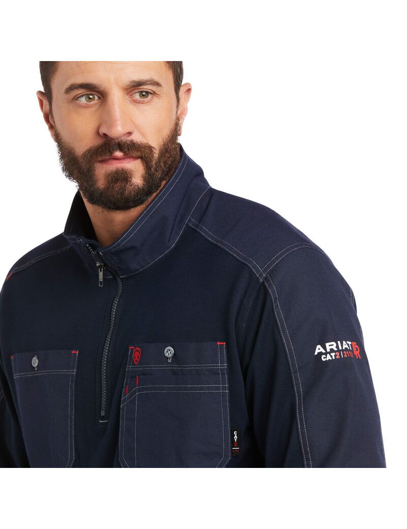 Chemises Ariat FR DuraLight 1/4 Zip Travail Bleu Marine | YJS-2529090