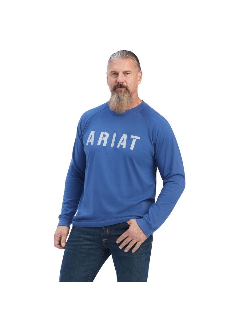 Vêtements De Travail Ariat Rebar CottonStrong Block T Shirts Bleu | VMK-3562840