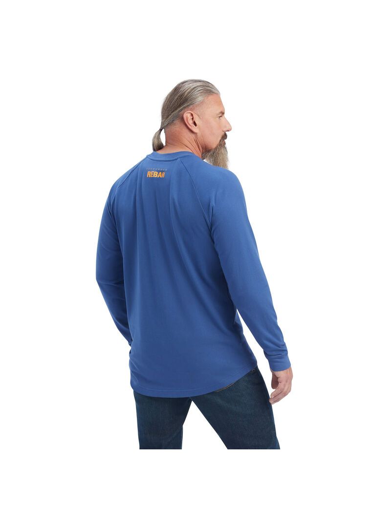 Vêtements De Travail Ariat Rebar CottonStrong Block T Shirts Bleu | VMK-3562840