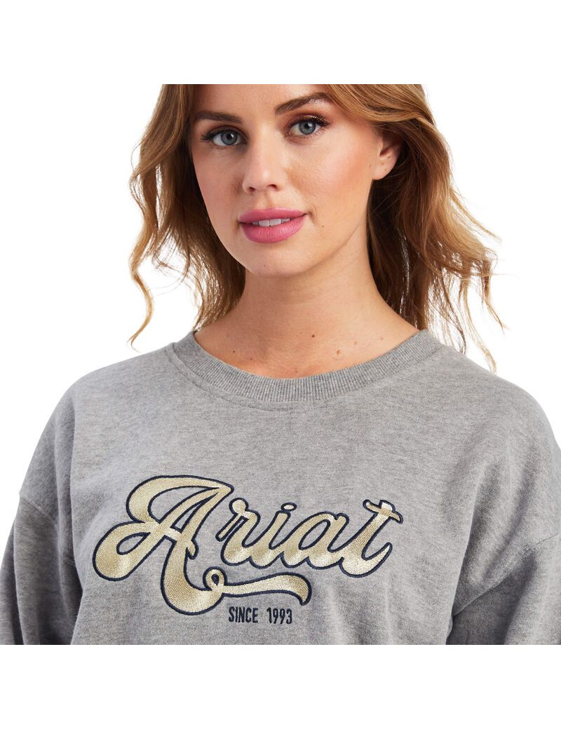 Sweats Ariat REAL Metallic Varsity Logo Grise | ZHH-2939525