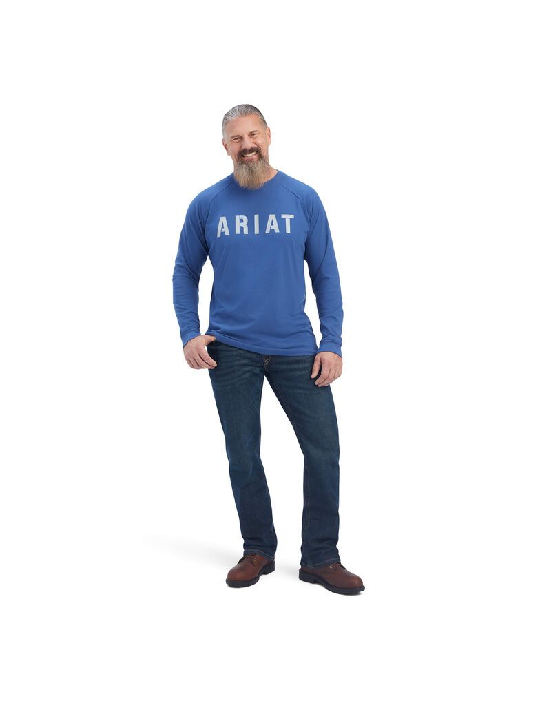 Vêtements De Travail Ariat Rebar CottonStrong Block T Shirts Bleu | VMK-3562840