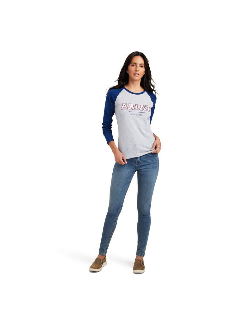 Chemises Ariat Varsity Bleu Grise | FRP-7038554