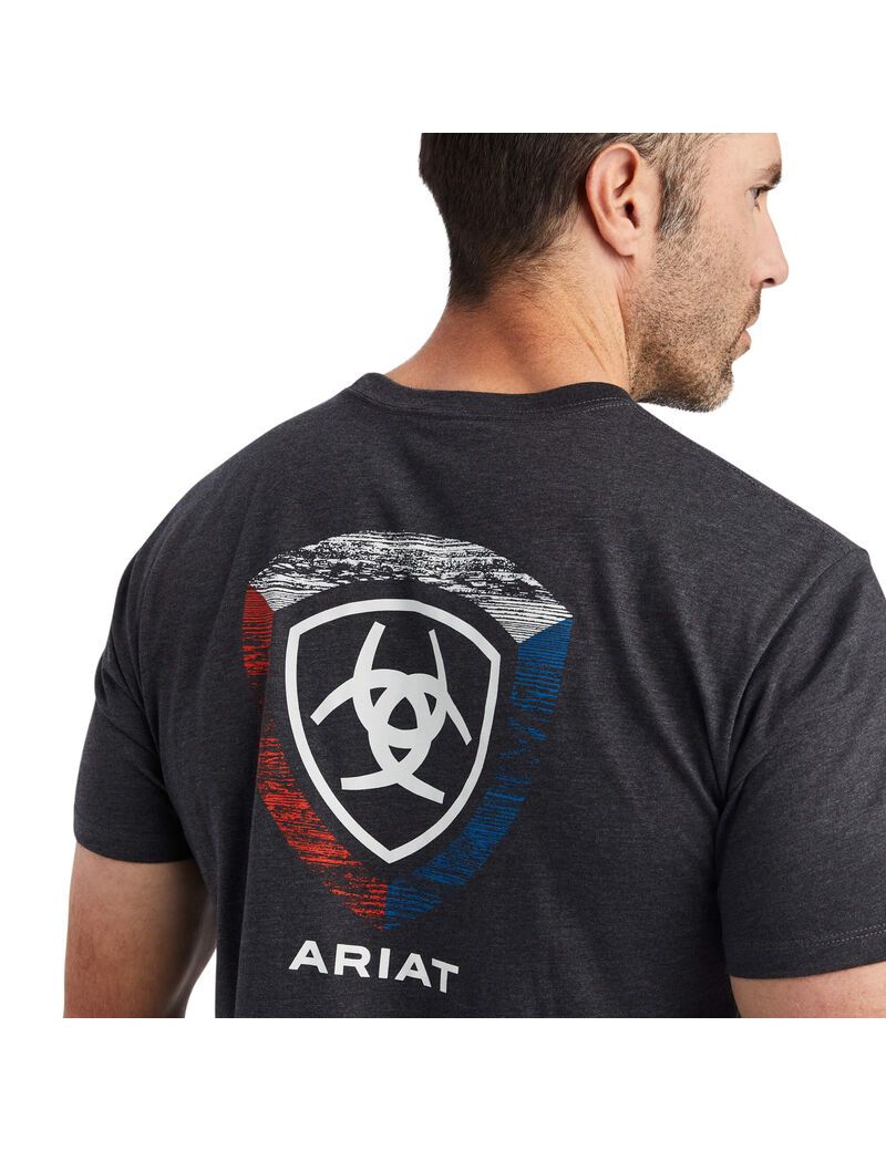 T Shirts Ariat Woodgrain Shield Grise | YEO-6287330