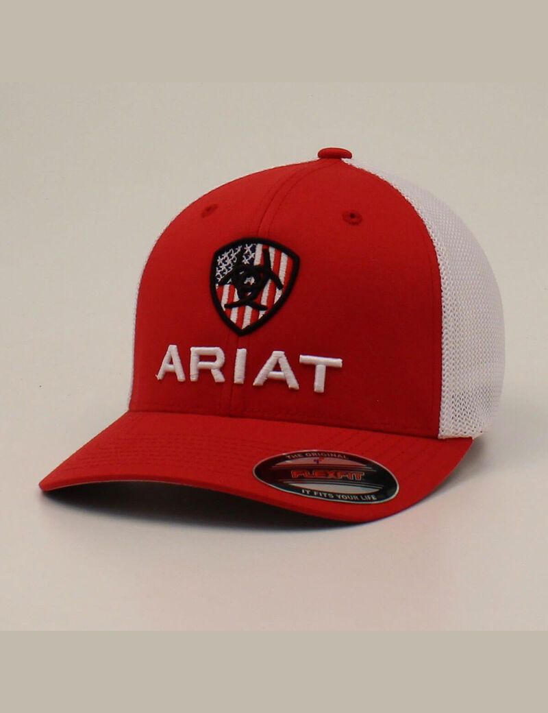 Casquettes Ariat Usa flag shield logo Rouge | DXC-6459246