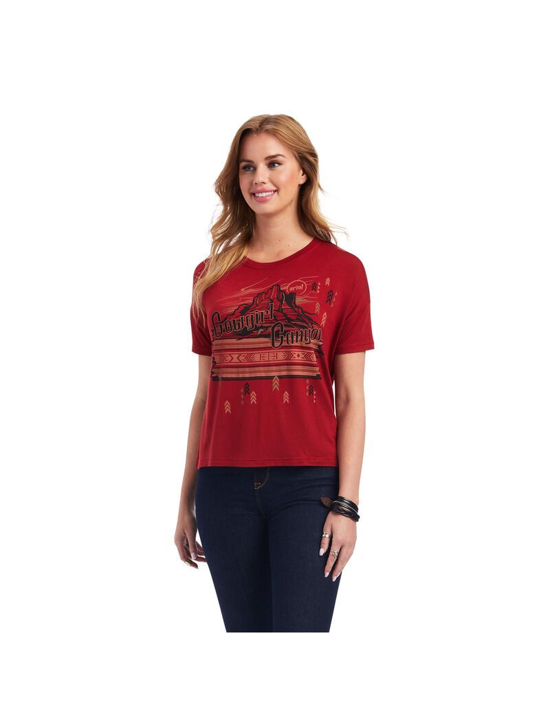 Hauts Ariat Cowgirl Canyon Tee Orange Rose | UTJ-6646933