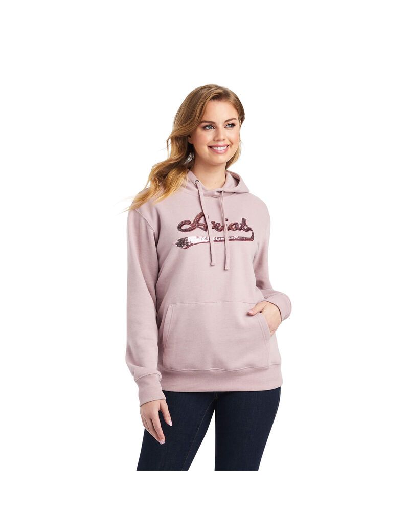 Sweat à Capuche Ariat REAL Sequin Logo Rose | UVV-8587826