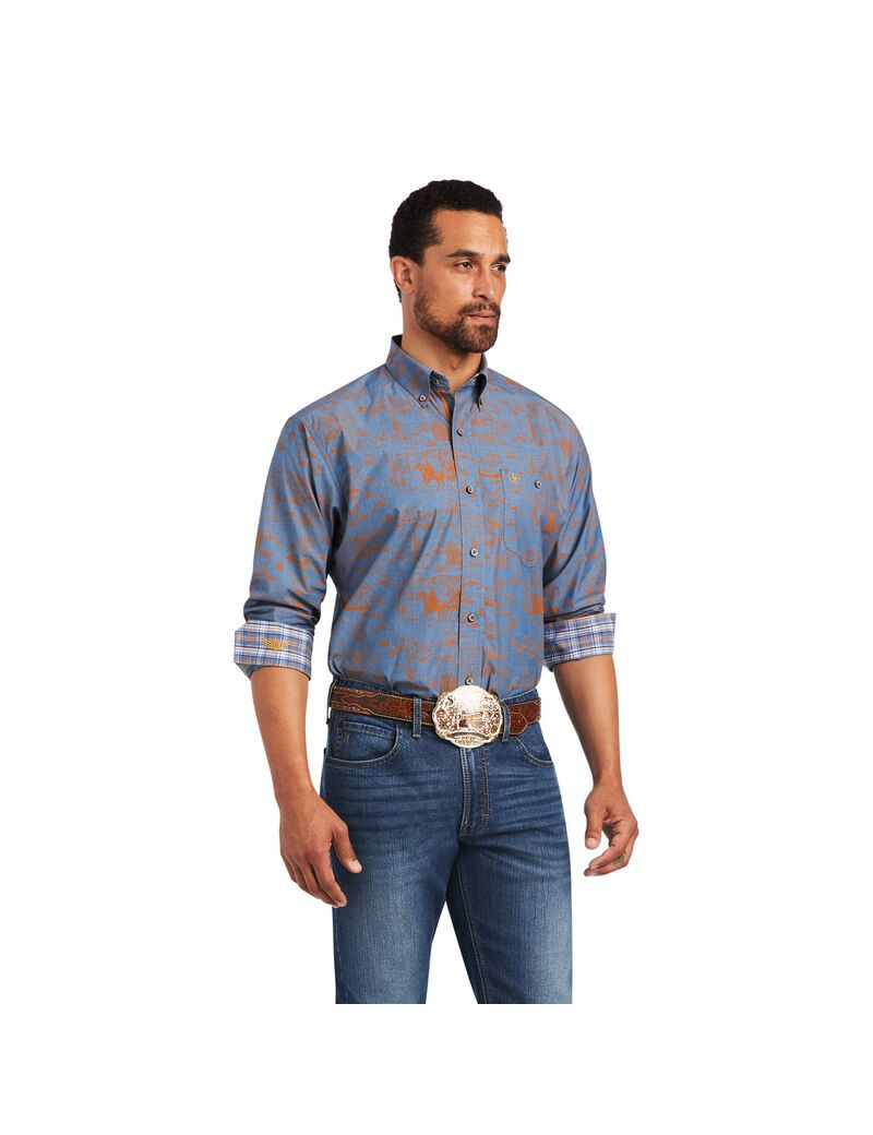 Chemises De Costume Ariat Relentless Cordage Stretch Classiche Fit Bleu | WTW-9998094