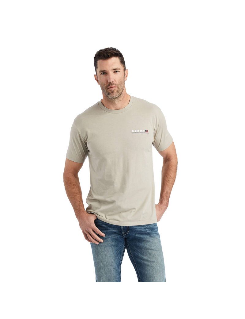 T Shirts Ariat Horizontal Kaki | NUY-3247398