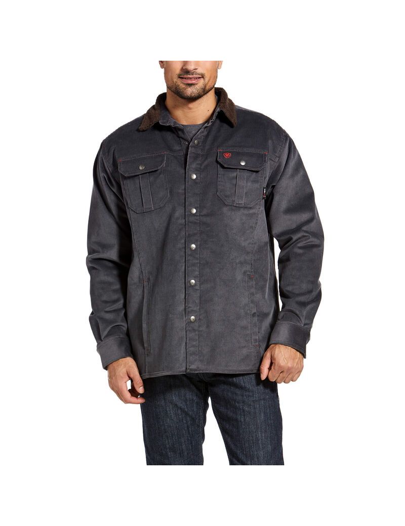 Vestes Ariat FR DuraStretch Sherpa-lined Corduroy Shirt Grise | DUI-7351698