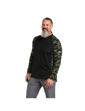 Chemises Ariat FR AC Stretch Camo Baseball Noir Vert Clair Camouflage | YHU-6177085