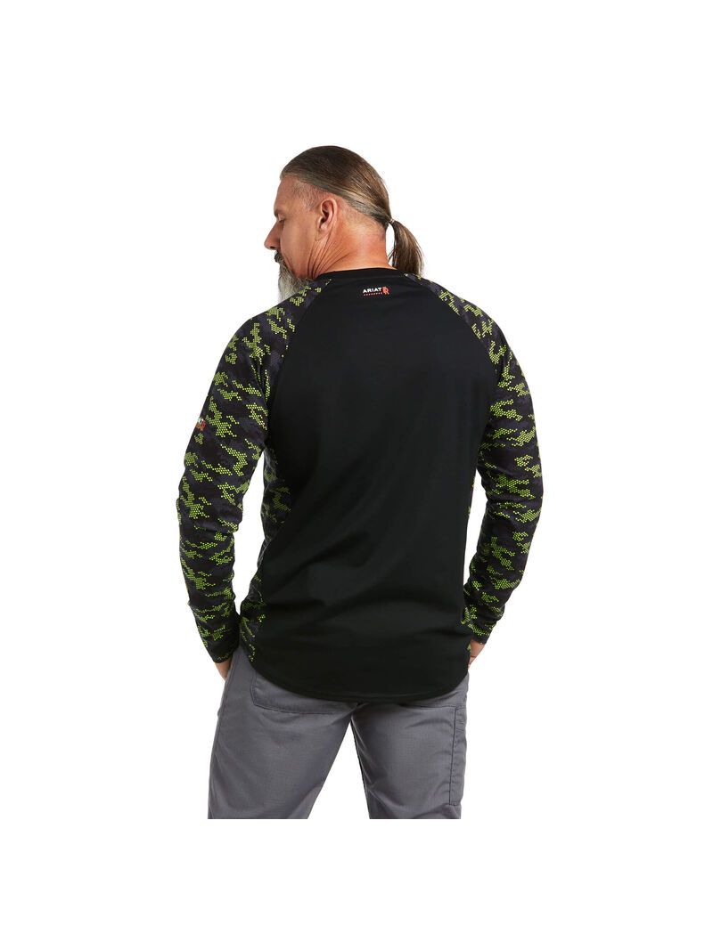 Chemises Ariat FR AC Stretch Camo Baseball Noir Vert Clair Camouflage | YHU-6177085