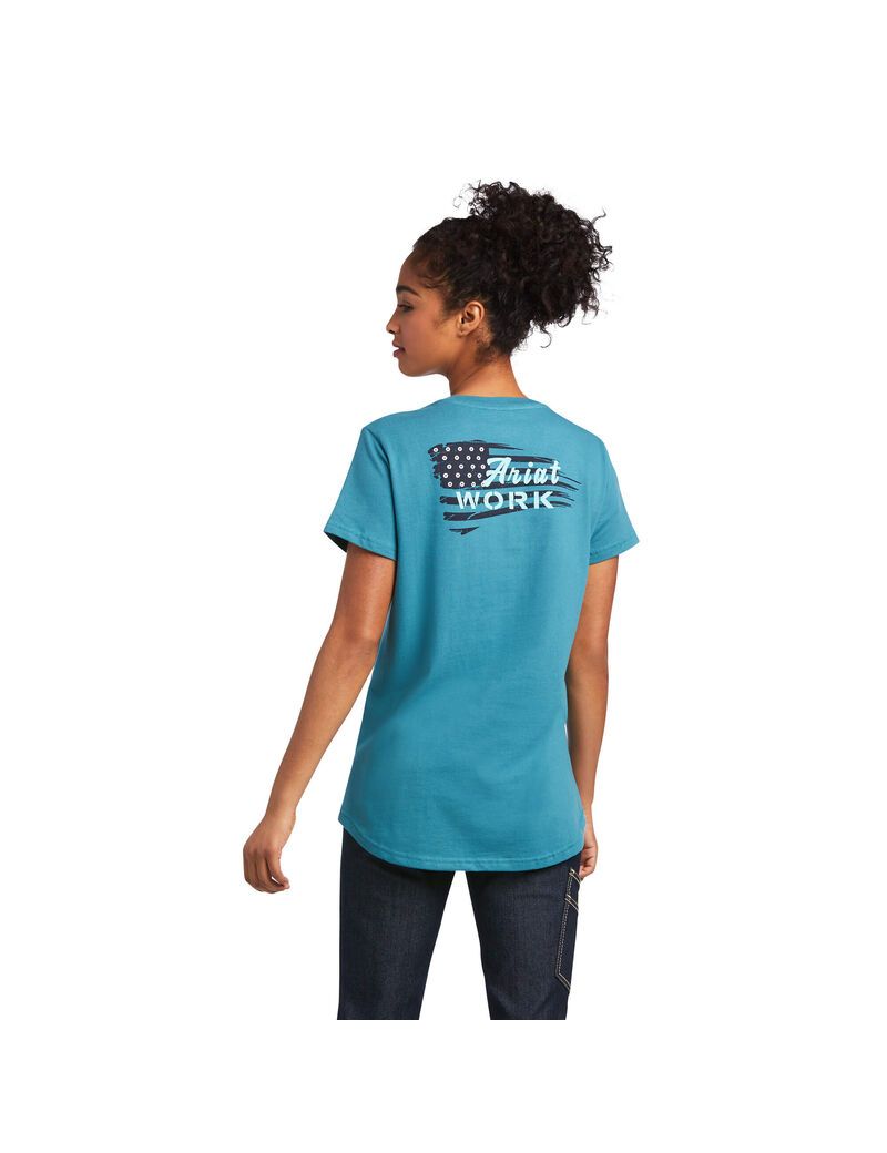 Vêtements De Travail Ariat Rebar Coton Strong Flag Graphique T Shirts Bleu | EUH-5008849