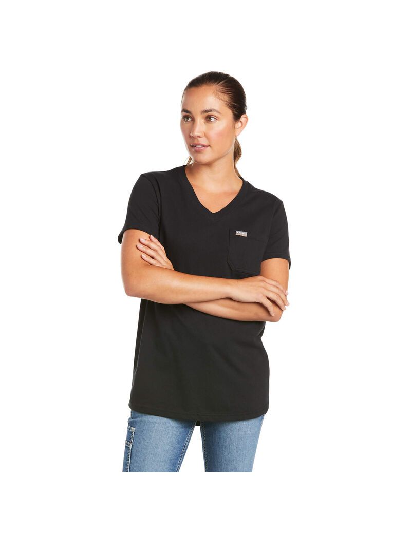 Vêtements De Travail Ariat Rebar Coton Strong V-Neck Top Noir | IEM-3118012