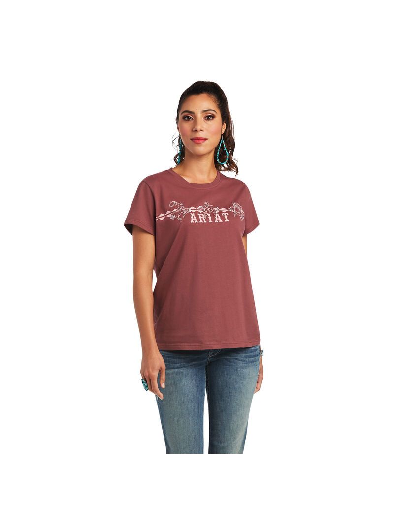 Hauts Ariat REAL Bucking Bronc Tee Rose Marron | NLS-9997175