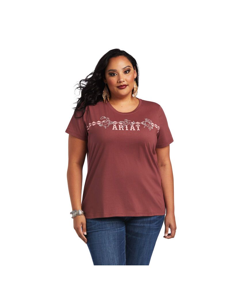 Hauts Ariat REAL Bucking Bronc Tee Rose Marron | NLS-9997175