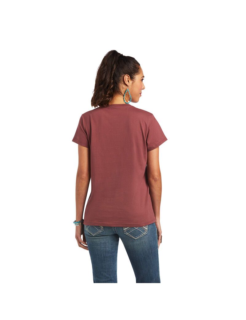 Hauts Ariat REAL Bucking Bronc Tee Rose Marron | NLS-9997175