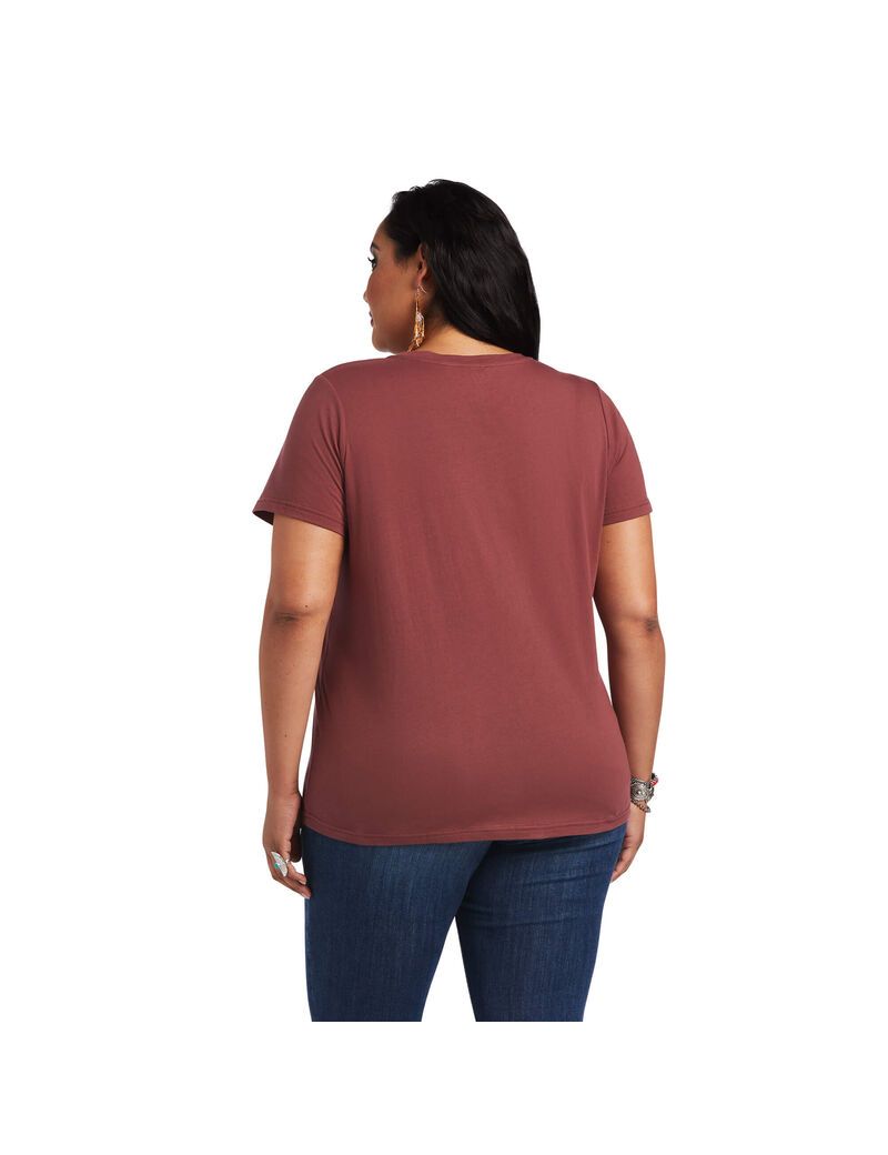 Hauts Ariat REAL Bucking Bronc Tee Rose Marron | NLS-9997175