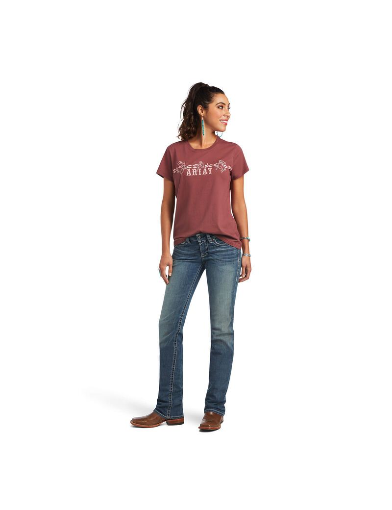 Hauts Ariat REAL Bucking Bronc Tee Rose Marron | NLS-9997175