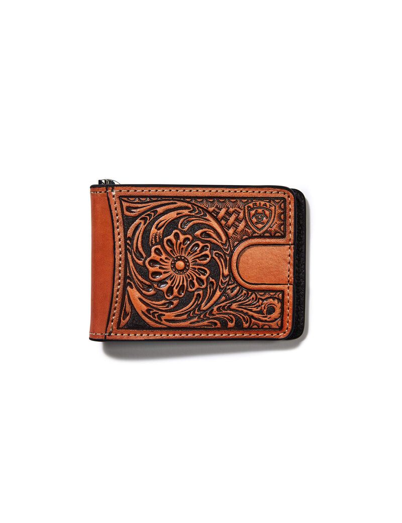 Portefeuilles Ariat Bifold Tan Floral Logo Embroidery Marron | PSL-1515015