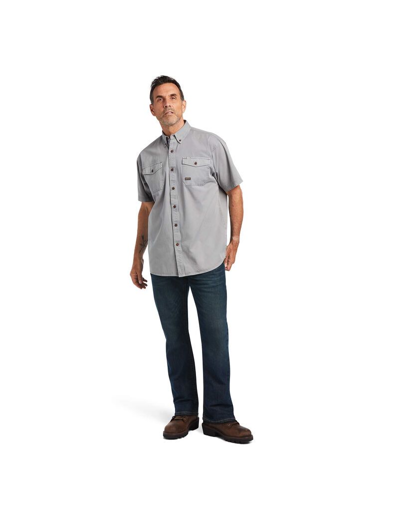 Vêtements De Travail Ariat Rebar Washed Twill Travail Shirts Argent | QVF-9135557