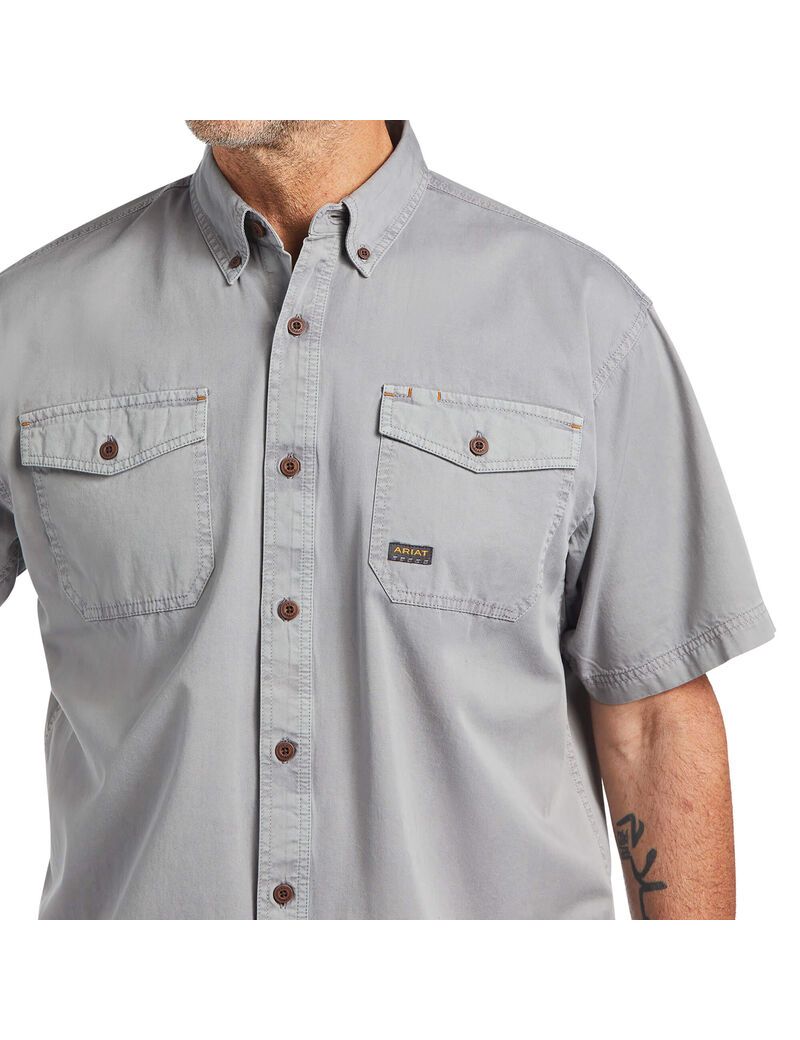 Vêtements De Travail Ariat Rebar Washed Twill Travail Shirts Argent | QVF-9135557