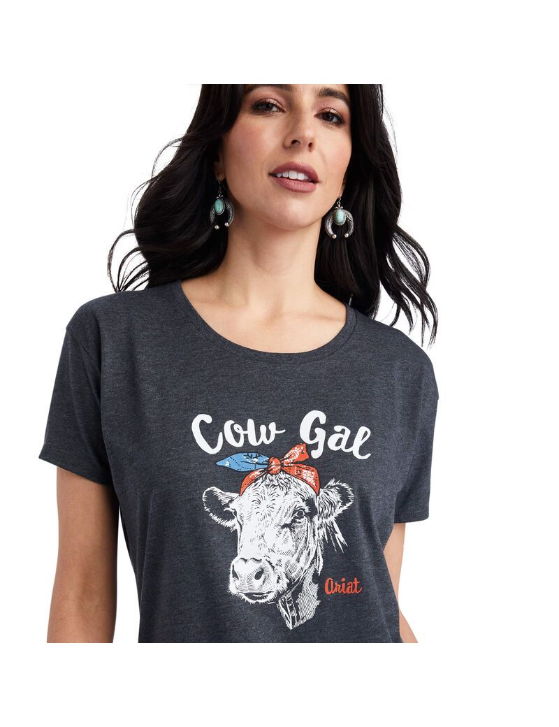 Hauts Ariat Cow Gal Tee Grise | VZJ-6912127