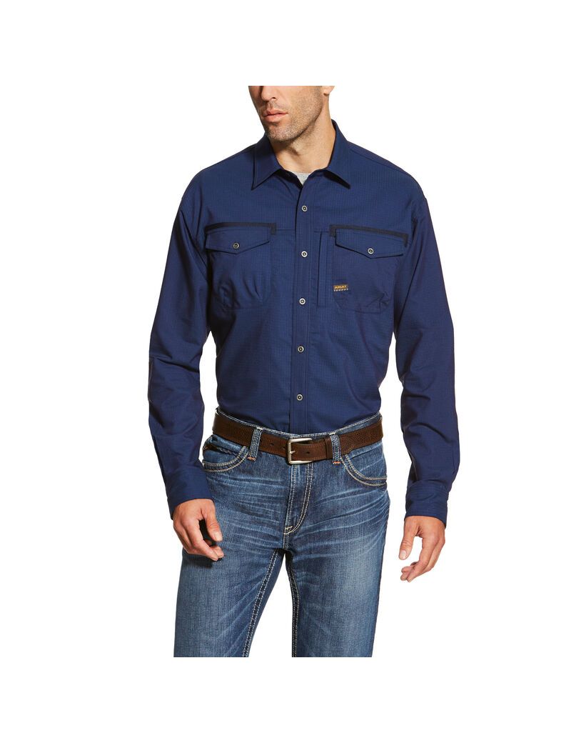 Chemises De Costume Ariat Rebar Workman Travail Bleu Marine | MZQ-4292346