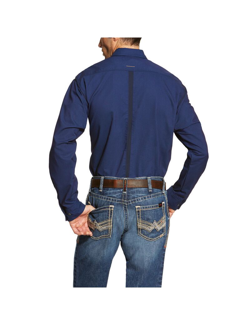 Chemises De Costume Ariat Rebar Workman Travail Bleu Marine | MZQ-4292346