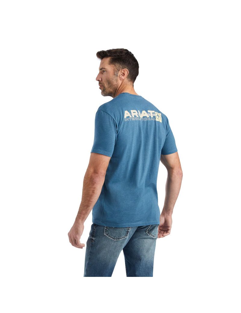 T Shirts Ariat Linear Octane Grise Bleu | KBA-4729732