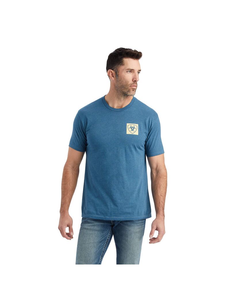 T Shirts Ariat Linear Octane Grise Bleu | KBA-4729732