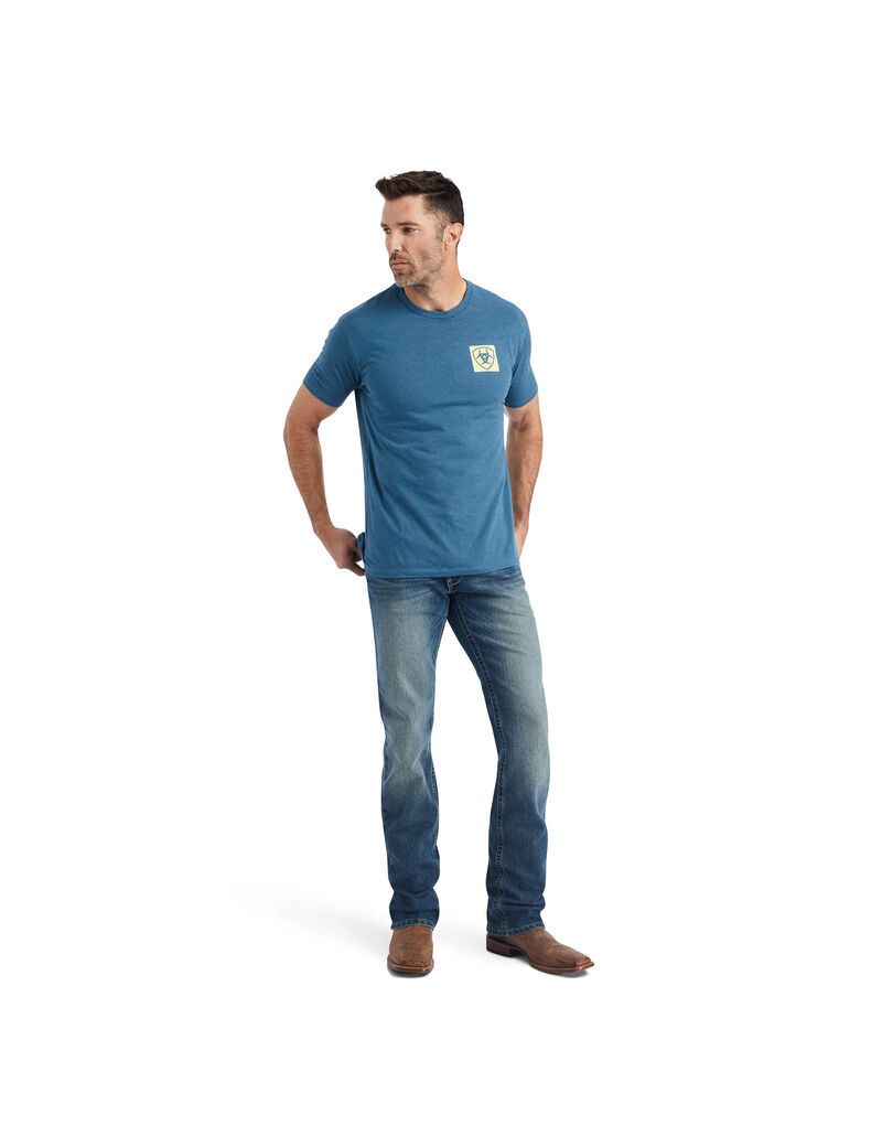 T Shirts Ariat Linear Octane Grise Bleu | KBA-4729732