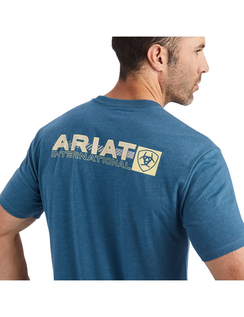 T Shirts Ariat Linear Octane Grise Bleu | KBA-4729732