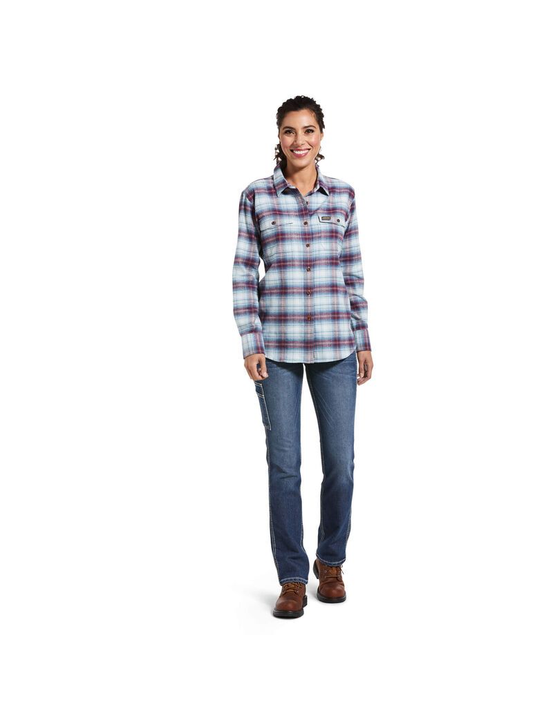 Vêtements De Travail Ariat Rebar Flannel DuraStretch Travail Shirts Bleu | JUH-0627280