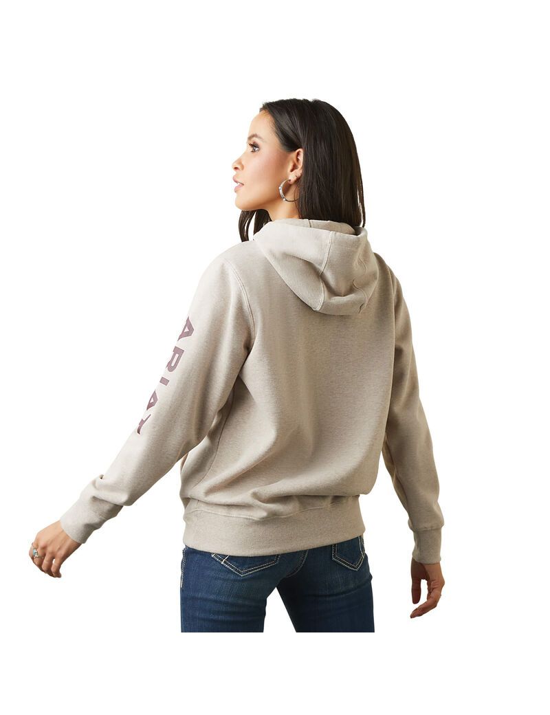 Sweat à Capuche Ariat Logo Beige | ZVA-5269315